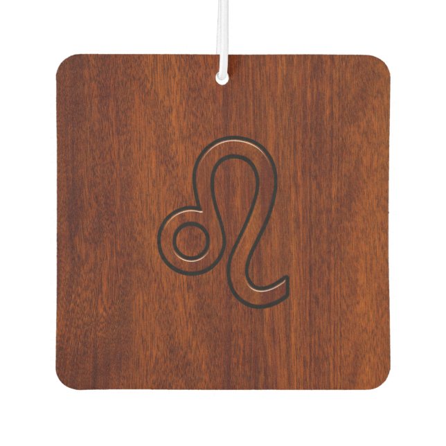 Désodorisant Pour Voiture Symbole Leo Zodiac en bois mahogany riche (Devant)
