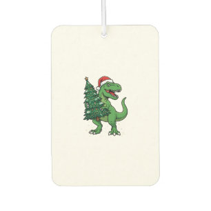 Désodorisant Pour Voiture T-Rex de Noël portant un sapin de Noël