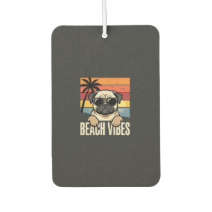 Désodorisant Pour Voiture Tchiens de Pug ambiance de plage Coucher de soleil