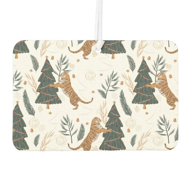 Désodorisant Pour Voiture Tigre mignon et arbres de Noël motif (Dos)