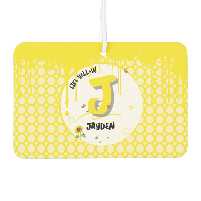 Désodorisant Pour Voiture Tournesol Aquarelle avec Papillons Comme Jaune (Devant)