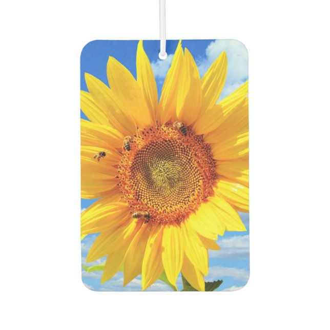 Désodorisant Pour Voiture Tournesol et abeilles sur Blue Sky Air Freshener (Devant)