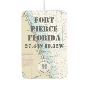 Désodorisant Pour Voiture Treasure Coast Florida Carte marine Monogramme
