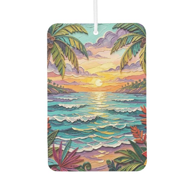 Désodorisant Pour Voiture Tropical Paradise | Coastal Beach Scene Impasto (Devant)
