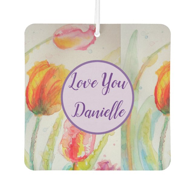 Désodorisant Pour Voiture Tulip Aquarelle fleurie art Voiture Air Freshener (Devant)