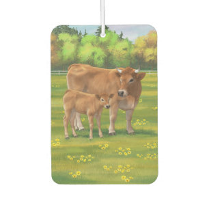 Désodorisant Pour Voiture Vache d'Aubrac et veau mignon dans le pâturage de
