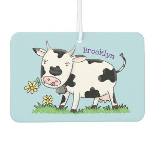 Désodorisant Pour Voiture Vache mignonne en vert dessin animé sur le terrain
