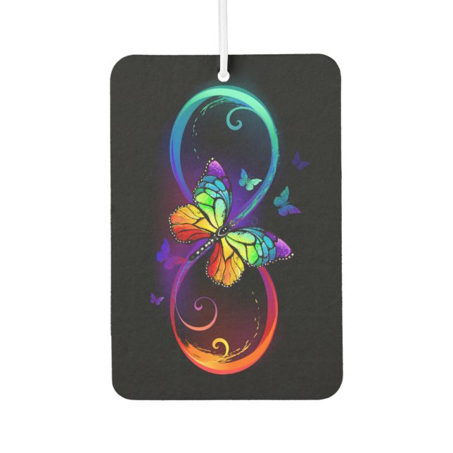 Désodorisant Pour Voiture Vibrant infinity with rainbow butterfly on black (Devant)