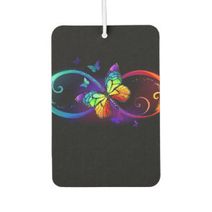 Désodorisant Pour Voiture Vibrant infinity with rainbow butterfly on black
