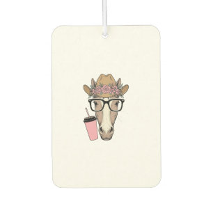 Désodorisant Pour Voiture Vintage Cowgirl Cheval Avec Fleurs et Boisson Rose