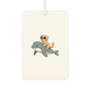 Désodorisant Pour Voiture Vintage Golden Retriever montant une baleine blanc