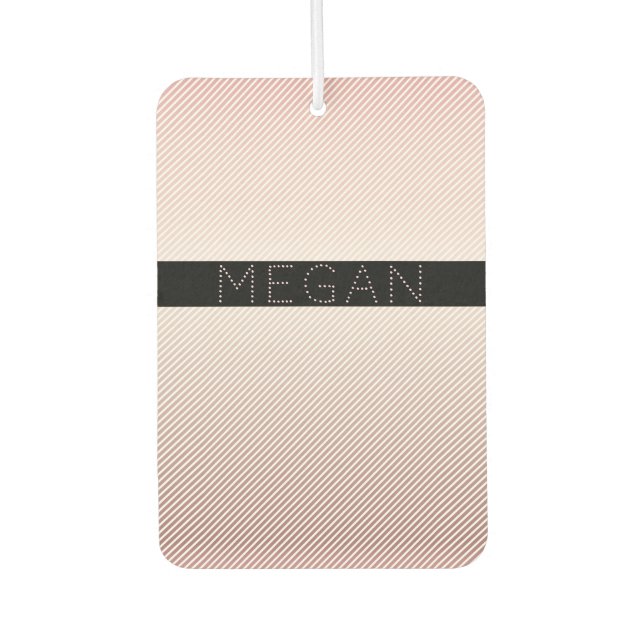 Désodorisant Pour Voiture Votre nom | Ombre Rose mince et bandes blanches (Devant)