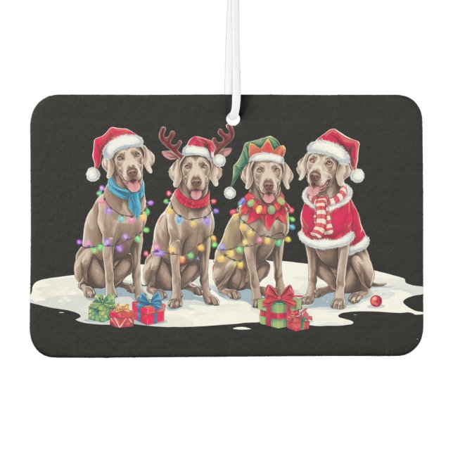 Désodorisant Pour Voiture Weimaraner Santa chapeau bois luge de Noël (Devant)