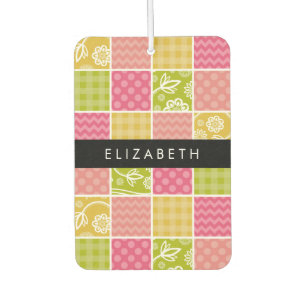 Désodorisant Pour Voiture Zigzag, Chevron, Pois, En vichy, Votre Nom