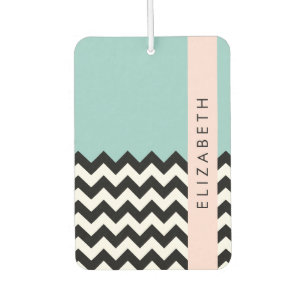 Désodorisant Pour Voiture Zigzag noir et blanc, Chevron, Bleu, Votre nom