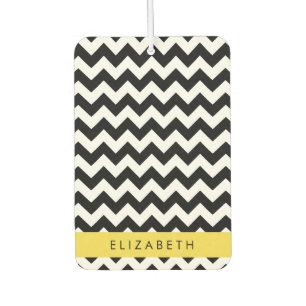 Désodorisant Pour Voiture Zigzag noir et blanc, Motif Chevron, Votre nom