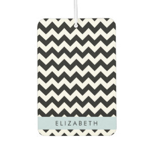 Désodorisant Pour Voiture Zigzag noir et blanc, Motif Chevron, Votre nom