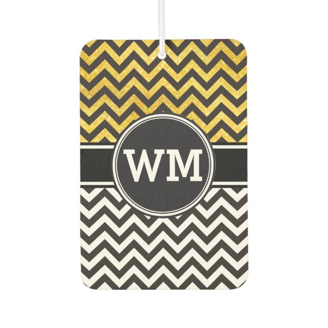 Désodorisant Pour Voiture ZIGZAG pattern - black + your background & ideas (Devant)