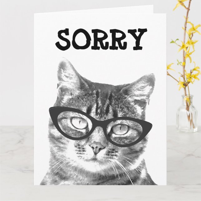 Désolé carte de voeux avec chat en lunettes image (Fleur jaune)