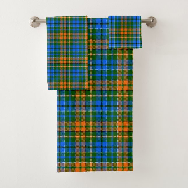 Dessin à carreaux tartan vert orange bleu  (En situation)