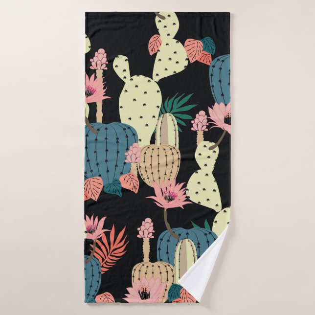 Dessin à la main Cactus Plante et fleurs Chat sans (Serviette de bain)
