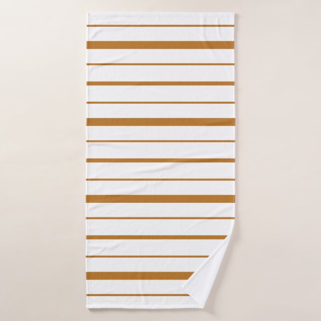 Dessin à rayures brun doré sur fond blanc (Serviette de bain)