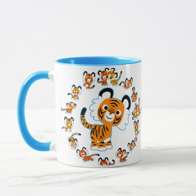 Dessin amusant Tigers Mandala (Bleu) Mug (Gauche)