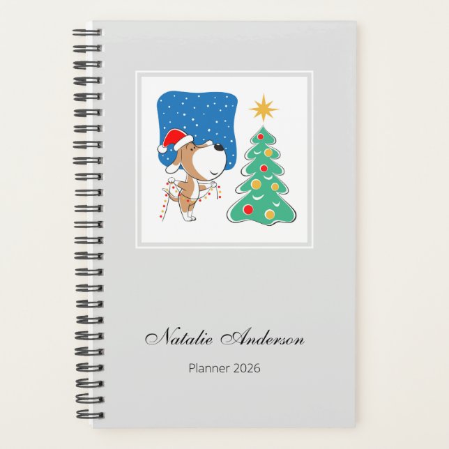 Dessin Animé Chien Mignon Chiot Arbre de Noël Joye (Devant)