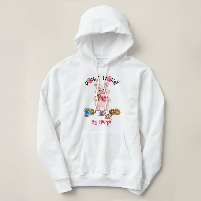 Dessin animé cochon donut jeu de mots sweat à capu (Design devant)