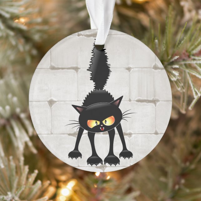 Dessin animé de chat noir drôle et féroce  (Arbre)