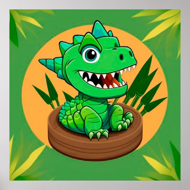 Dessin Animé Dinosaure Art Mural Jungle Tropicale  (Devant)