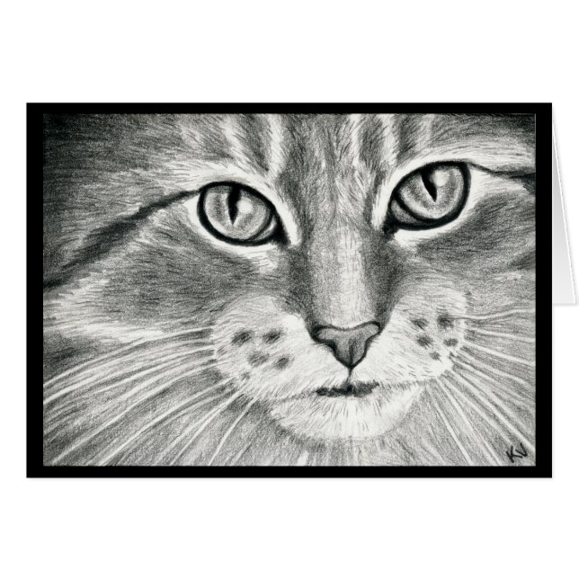 dessin au crayon de réalisme d'art de chat mignon (Devant horizontal)