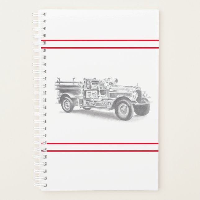 dessin au crayon vintage pour camion à feu (Devant)
