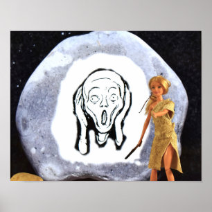 Dessin au fusain sur une grande roche. affiche
