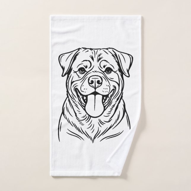 Dessin au trait de Rottweiler � ligne d'art minima (Serviette à main)