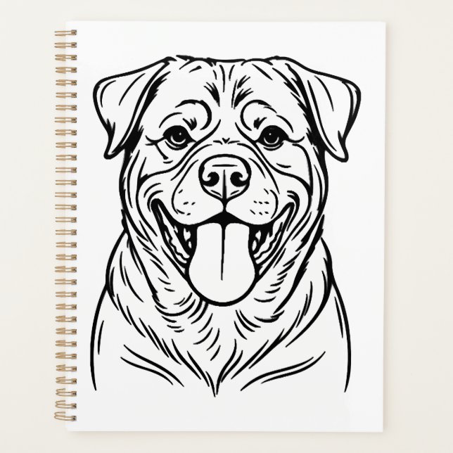 Dessin au trait de Rottweiler � ligne d'art minima (Devant)