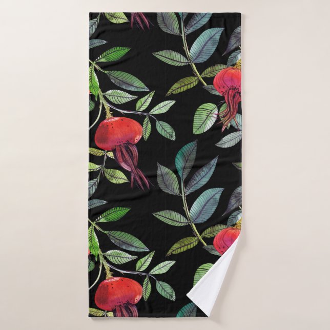 Dessin d'aquarelle botanique motif dogrose. Brig (Serviette de bain)