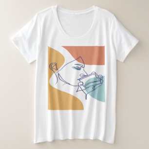 dessin d'art affiche d'une femme buvant du café