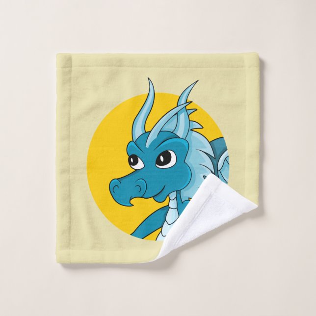 Dessin de caricature de dragon bleu linge (Gant de toilette)