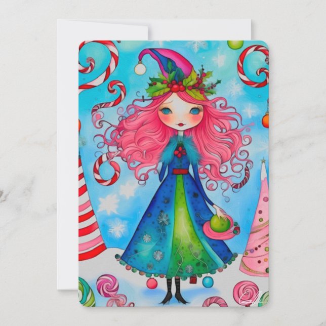 dessin de carte de vœux de Noël Sorcière de Noël 1 (Devant)