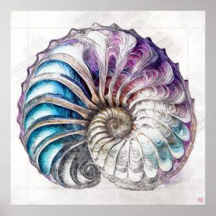 Dessin de coquille Nautilus - Impression d'art