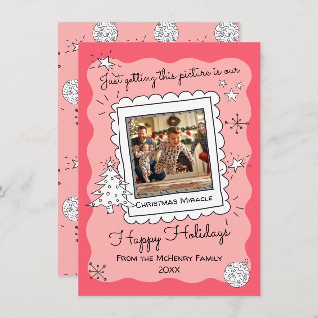 Dessin de Doodle à main Croquis photo Carte de Noë (Devant / Derrière)