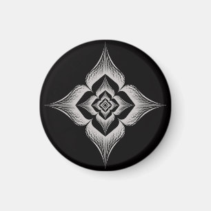 dessin de fleurs sur fond noir aimant rond
