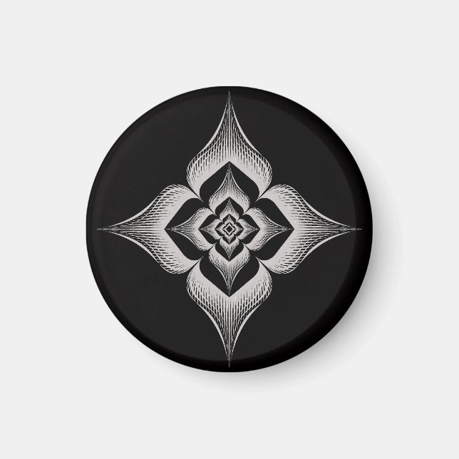 dessin de fleurs sur fond noir aimant rond (Devant)