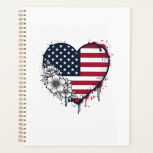 Dessin de gravure florale vintage à coeur patrioti