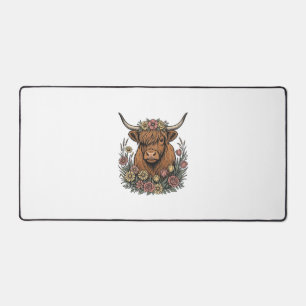 Dessin de gravure vintage de vache highland floral