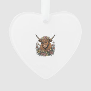 Dessin de gravure vintage de vache highland floral