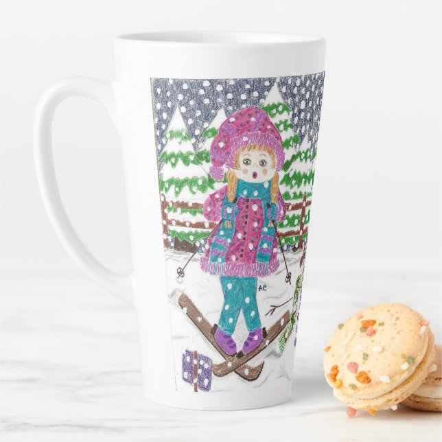 Dessin de la petite fille de ski latte Mug (En situation)