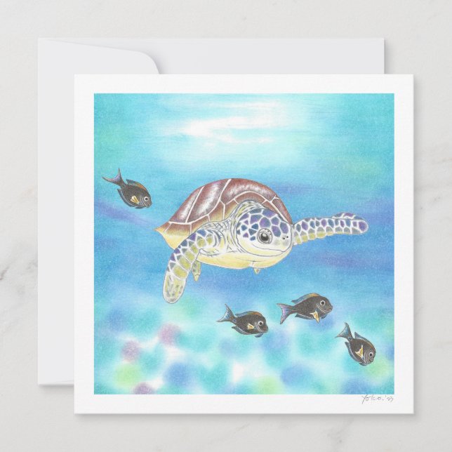 Dessin de la tortue de mer Merci plat / Carte de n (Devant)