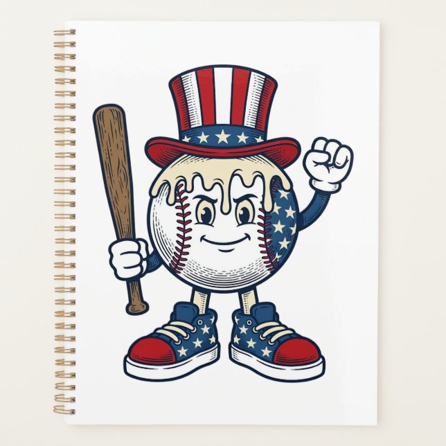 Dessin de mascotte de baseball patriotique gravure (Devant)